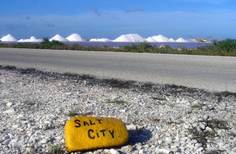 Salt piles at Salt City dive site in Bonaire